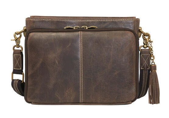 Gun Tote'n Mamas Distressed Buffalo Leather Shoulder Clutch in Brown features full-grain buffalo leather